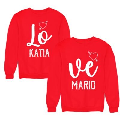Coppia felpe girocollo personalizzabili San Valentino Love con nome lui e lei
