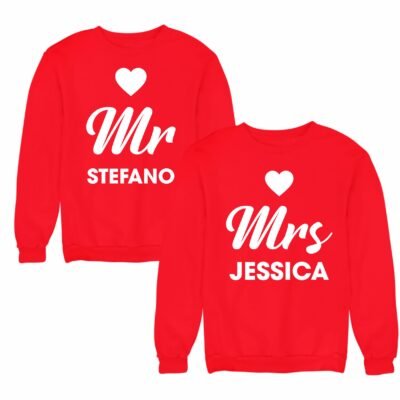Coppia felpe girocollo personalizzabili San Valentino Mr & Mrs