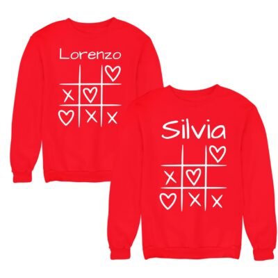 Coppia felpe girocollo personalizzabili San Valentino griglia tris di cuori