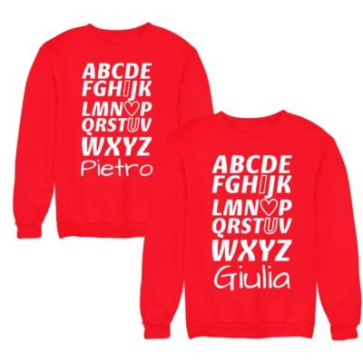 Coppia felpe girocollo personalizzabili San Valentino alfabeto I Love You