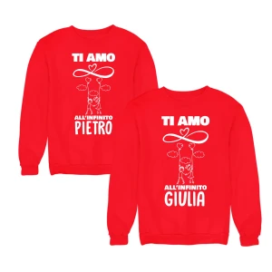Coppia Felpe Girocollo SanValentino Personalizzabili con Nome Lui e lei Ti Amo all'infinito Idea Regalo Innamorati Unisex