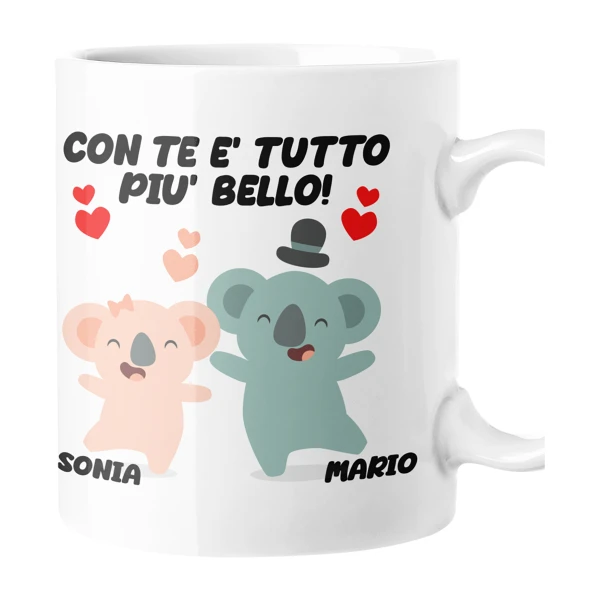 Tazza SanValentino Personalizzabile Orsetti Con te è tutto più bello personalizzabile con nome Love Innamorati Mug 11oz idea regalo
