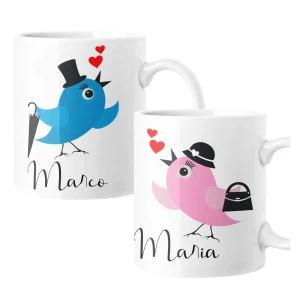 Coppia Tazze SanValentino PERSONALIZZABILI CON NOME Uccellini Love idea regalo Mug 11oz