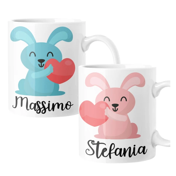 Coppia Tazze SanValentino PERSONALIZZABILI CON NOME Coniglietti Innamorati Love idea regalo Mug 11oz