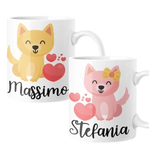 Coppia Tazze SanValentino PERSONALIZZABILI CON NOME Cagnolini Innamorati Love idea regalo Mug 11oz