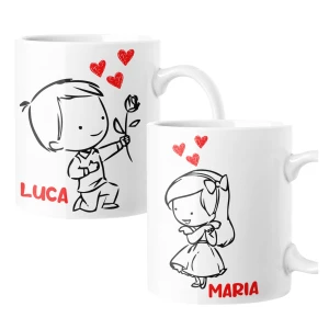 Coppia Tazze SanValentino PERSONALIZZABILI CON NOME Fumetto Innamorati Love idea regalo Mug 11oz