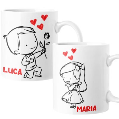 Coppia Tazze SanValentino PERSONALIZZABILI CON NOME Fumetto Innamorati Love idea regalo Mug 11oz