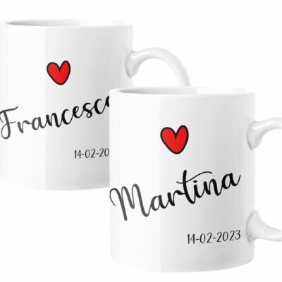 Coppia Tazze Sanvalentino Personalizzabile Personalizza con Nome e data Amore Innamorati Fidanzati Regalo Lui e Lei Mug 11 Oz