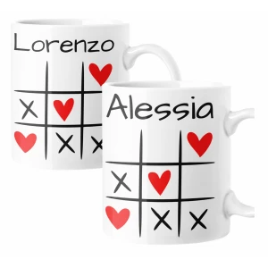 Coppia Tazze Sanvalentino Personalizzabile Griglia Tris Cuori Personalizza con Nome Amore Innamorati Fidanzati Regalo Lui e Lei Mug 11 Oz