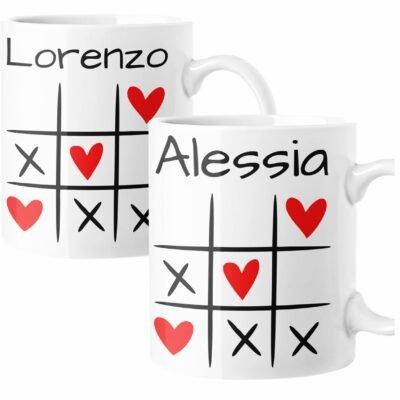 Coppia Tazze Sanvalentino Personalizzabile Griglia Tris Cuori Personalizza con Nome Amore Innamorati Fidanzati Regalo Lui e Lei Mug 11 Oz