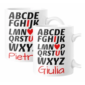 Coppia Tazze Sanvalentino Personalizzabile Alfabeto I love you Personalizza con Nome Amore Innamorati Fidanzati Regalo Lui e Lei Mug 11 Oz