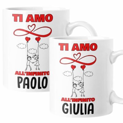 Coppia Tazze Sanvalentino Personalizzabile Ti amo all'infinito Personalizza con Nome Amore Innamorati Fidanzati Regalo Lui e Lei Mug 11 Oz