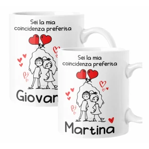 Coppia Tazze Sanvalentino Personalizzabile Sei la mia coincidenza preferita Personalizza con Nome Amore Innamorati Fidanzati Regalo Lui e Lei Mug 11 Oz