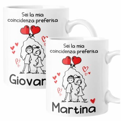 Coppia Tazze Sanvalentino Personalizzabile Sei la mia coincidenza preferita Personalizza con Nome Amore Innamorati Fidanzati Regalo Lui e Lei Mug 11 Oz