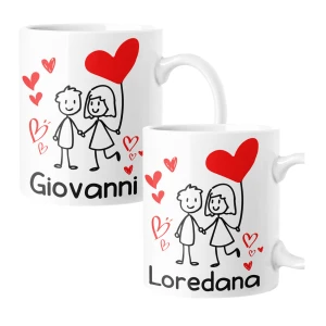 Coppia Tazze Sanvalentino Personalizzabile Fumetto Palloncini Personalizza con Nome Amore Innamorati Fidanzati Regalo Lui e Lei Mug 11 Oz