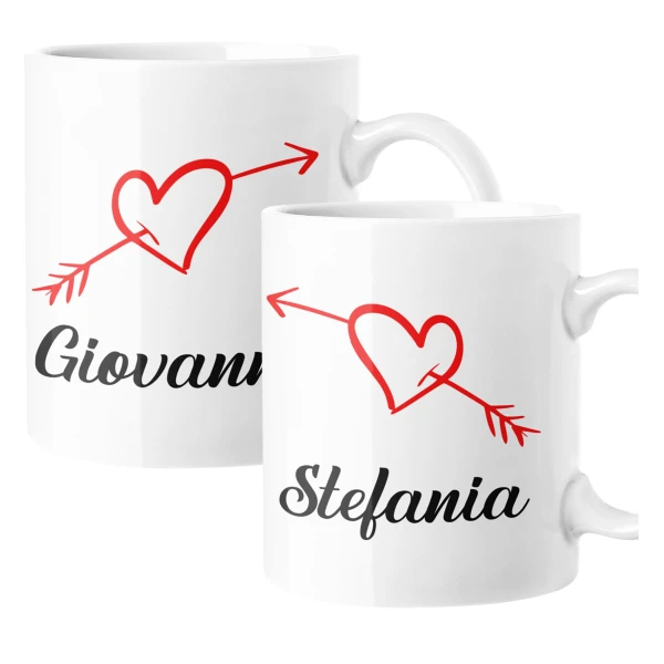 Coppia Tazze Sanvalentino Personalizzabile Cuore Freccia Cupido Personalizza con Nome Amore Innamorati Fidanzati Regalo Lui e Lei Mug 11 Oz