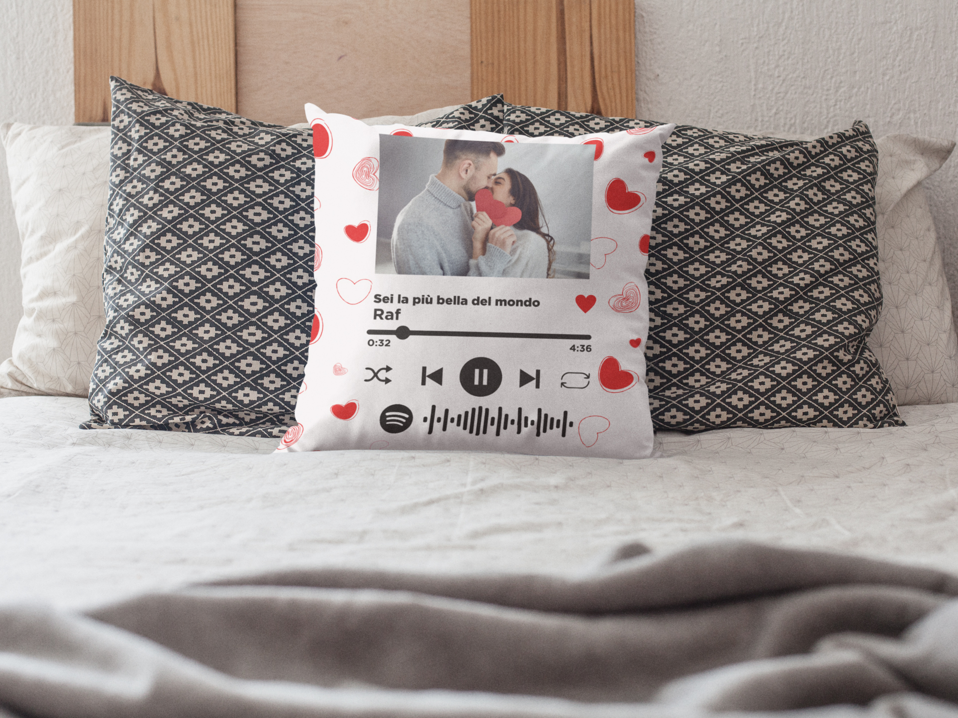 Federa per Cuscino Player personalizzato con la tua foto e la tua canzone,  idea regalo romantica San Valentino per lui e lei!