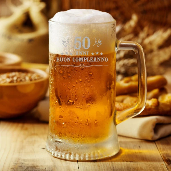 Boccale da Birra 50 cl 50 anni Buon Compleanno con incisione - Idea regalo - immagine 5