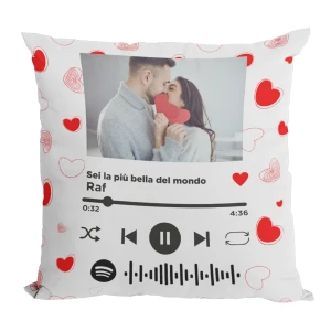 Cuscino SanValentino Spoty Personalizzato con Foto e Titolo Canzone con codice Idea Regalo Personalizzata Innamorati Regalo Lui Lei 40x40 cm