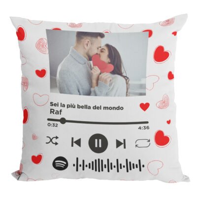 Cuscino SanValentino Spoty Personalizzato con Foto e Titolo Canzone con codice Idea Regalo Personalizzata Innamorati Regalo Lui Lei 40x40 cm