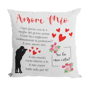 Cuscino SanValentino con Dedica Moglie Amore Ti Amo Innamorati Regalo 40x40 cm in cotone