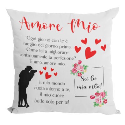 Cuscino SanValentino con Dedica Moglie Amore Ti Amo Innamorati Regalo 40x40 cm in cotone