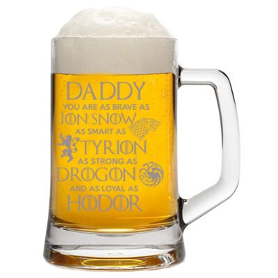 Boccale da Birra con incisione Papà - daddy  you are as brave as jon show - festa del papà - capienza 50 cl