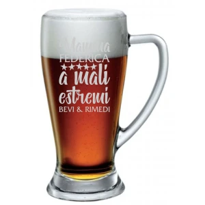 Boccale da Birra Mamma con Incisione Personalizzabile Festa della Mamma A mali estremi bevi & rimedi - Bicchiere in vetro 38 cl