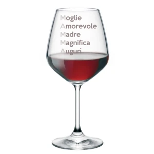 Calice di vino con incisione Mamma - moglie, amorerevole, madre - mamma - evento - idea regalo - bicchiere in vetro chiaro, capienza 500 ml
