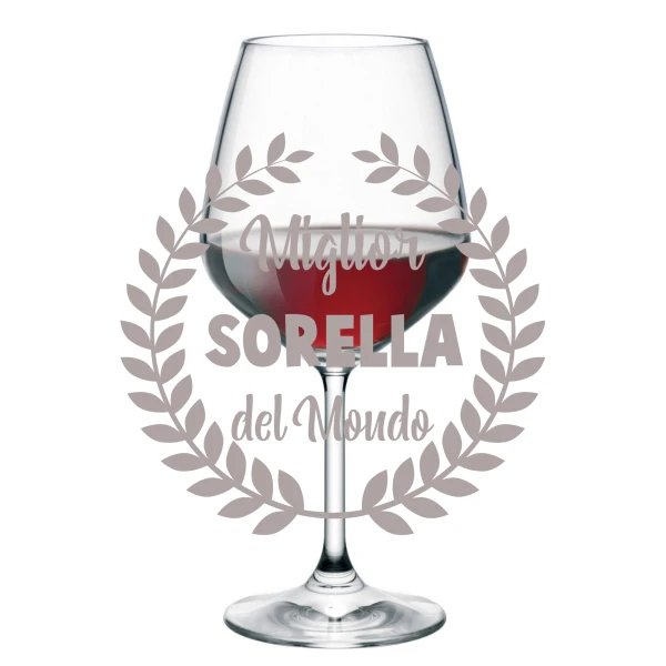 Calice vino 500 ml con incisione Sorella personalizzabile con nome Miglior sorella del mondo - immagine 2
