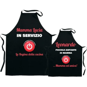Coppia Grembiuli Mamma Figlio Cucina Personalizzabili Divertenti Festa della Mamma in servizio & Aiutante Idea Regalo Mamma