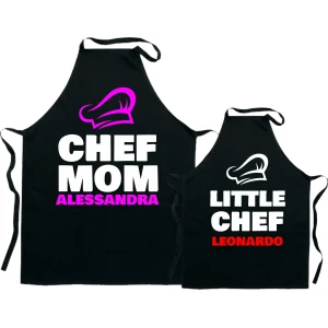 Coppia Grembiuli Mamma Figlio Cucina Personalizzabili Divertenti Festa della Mamma Chef Mom & Little Chef Idea Regalo Mamma