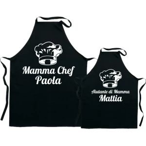 Coppia Grembiuli Mamma Figlio Cucina Personalizzabili Divertenti Festa della Mamma MammaChef & Aiutante Idea Regalo Mamma