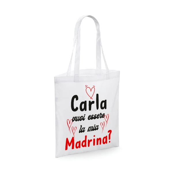 Shopping Bag divertente PERSONALIZZABILE CON NOME  Vuoi essere la mia madrina? - shopper in cotone madrina - idea regalo