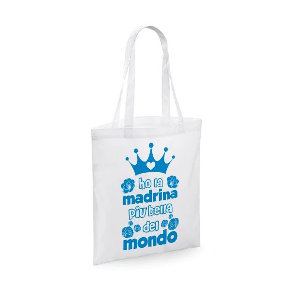 Shopping Bag divertente maschietto Ho la madrina più bella del mondo - shopper in cotone madrina - idea regalo