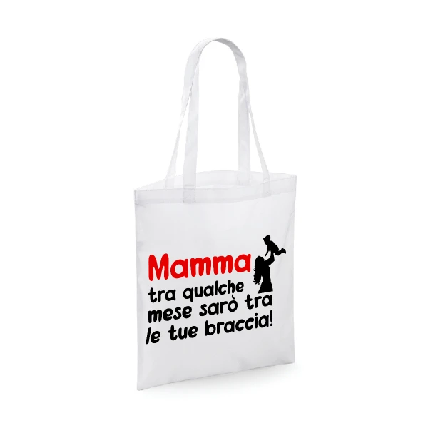 Shopping Bag Regalo Festa della Mamma shopper in cotone Mamma tra qualche mese sarò tra le tue braccia