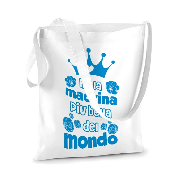 Shopping Bag divertente maschietto Ho la madrina più bella del mondo - shopper in cotone madrina - idea regalo - immagine 6