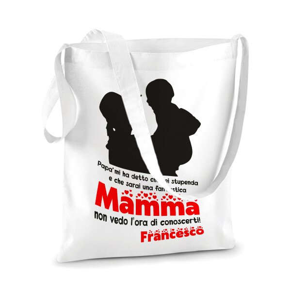 Shopping Bag maschietto PERSONALIZZABILE Regalo Festa della Mamma shopper in cotone Mamma Papà mi ha detto che sarai una fantastica mamma - immagine 6