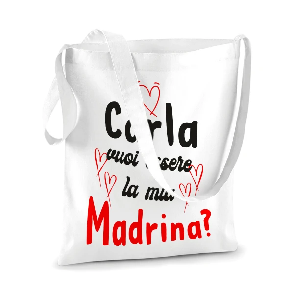 Shopping Bag divertente PERSONALIZZABILE CON NOME  Vuoi essere la mia madrina? - shopper in cotone madrina - idea regalo - immagine 4