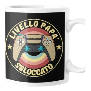 Tazza Papà Personalizzabile Festa del Papà Livello Papà Sbloccato Gamer personalizzata con nome Mug 11Oz