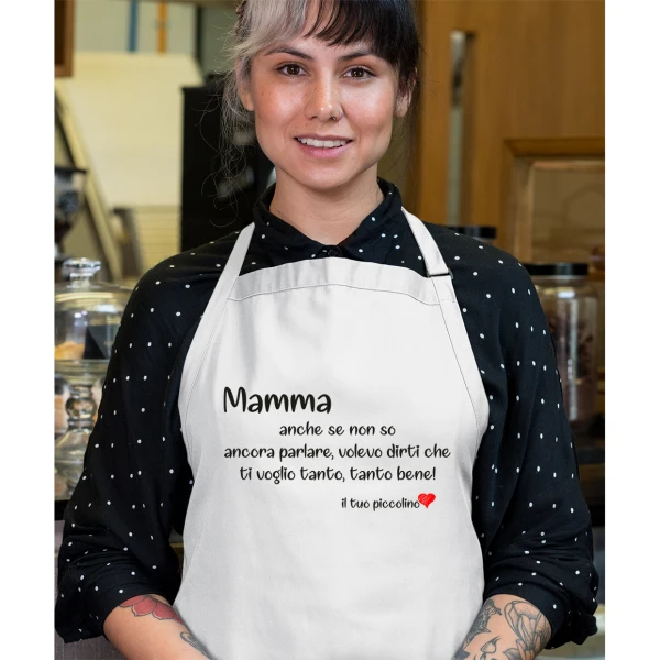 Grembiule da cucina Mamma Anche se non so parlare, volevo dirti che ti voglio tanto bene! Idea Regalo taglia Unica - immagine 2