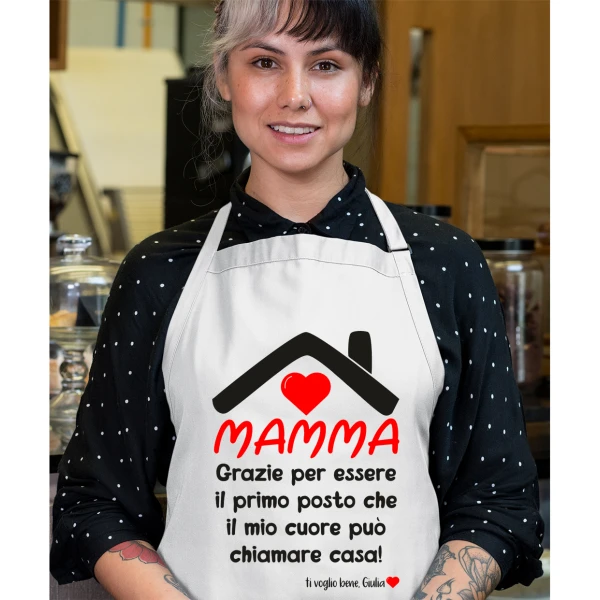 Grembiule da cucina Mamma PERSONALIZZABILI Il mio cuore può chiamarti casa Festa della Mamma Idea Regalo taglia Unica - immagine 2