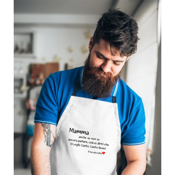 Grembiule da cucina Mamma Anche se non so parlare, volevo dirti che ti voglio tanto bene! Idea Regalo taglia Unica - immagine 3