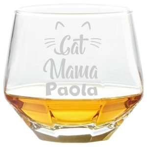 Bicchiere da Whisky Mamma Personalizzabile Diamante Diamond Glass Tumbler inclinabile Festa della Mamma Cat mama - Bicchiere in vetro 36 cl