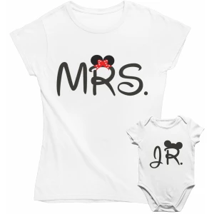 Coppia T-Shirt Maglietta Mamma Body Mamma Madre Figlio Mrs Jr Festa della Mamma
