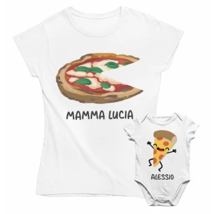 Coppia T-Shirt Maglietta Mamma Body PERSONALIZZABILE Mamma Figlio Figlia Pizza Festa della Mamma