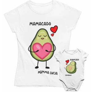 Coppia T-Shirt Maglietta Mamma Body PERSONALIZZABILE Mamma Figlio Figlia Mamacado Babycado Festa della Mamma
