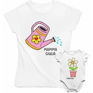 Coppia T-Shirt Maglietta Mamma Body PERSONALIZZABILE Mamma Figlio Figlia Fiore che cresce Festa della Mamma