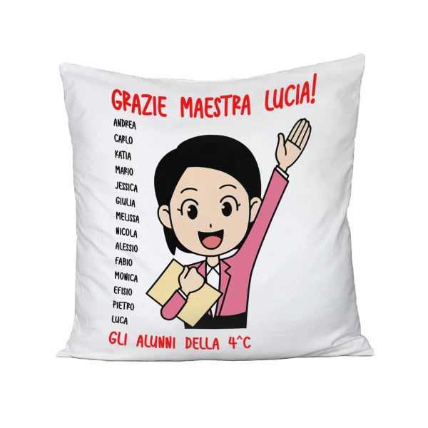 Cuscino Maestra Personalizabile con nome maestra, nomi alunni e classe Grazie Maestra Regalo Maestra fine anno