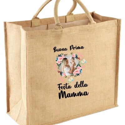 Borsa per la Spesa Juta Shopper Mamma PERSONALIZZABILE CON FOTO Buona Prima Festa della Mamma Idea Regalo Mamma